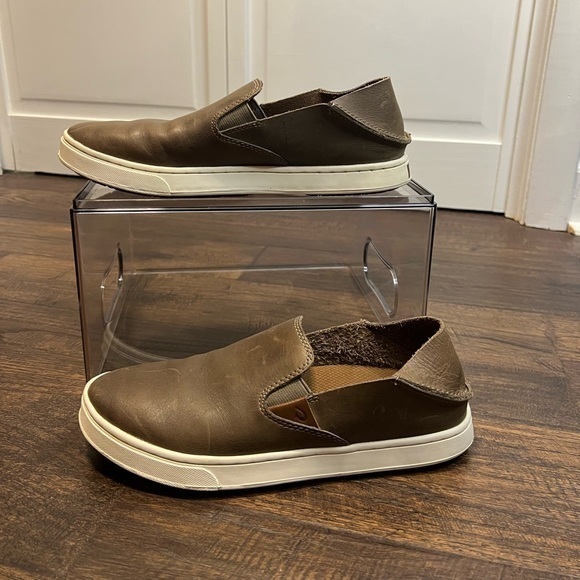 OLUKAI Pehuea Leather Slip On Shoes Size Women’s 7 Color Brown - Picture 1 of 9